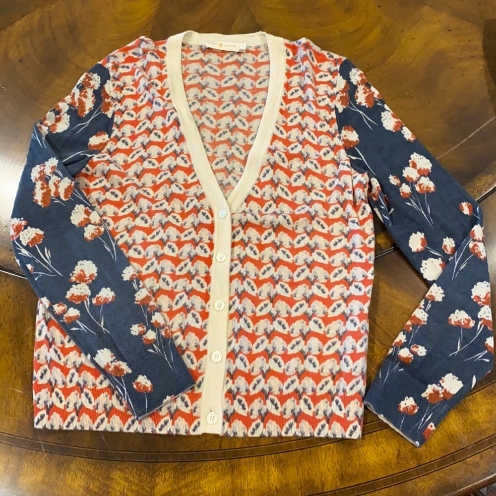 Tory Burch floral V-neck cardigan sweater (L/G)